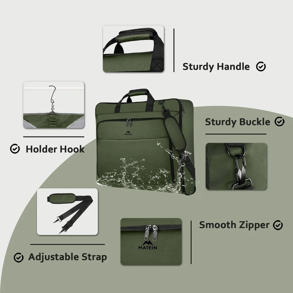 MATEIN Foldable Carry On Large‎ Double Layer Suit Bag Shoulder Strap GREEN